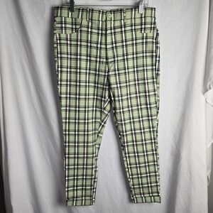 Rue 21 Plaid Pants Cuff Stretch Sage Green 2X Preppy Academia Punk Whimsigoth